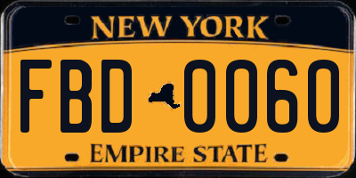NY license plate FBD0060