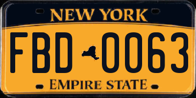 NY license plate FBD0063