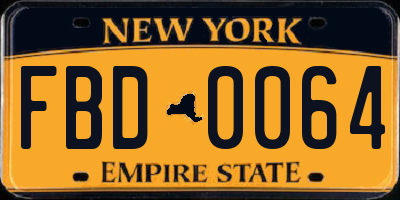 NY license plate FBD0064