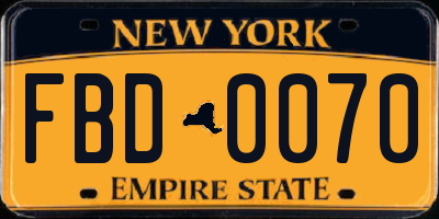 NY license plate FBD0070