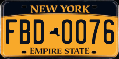 NY license plate FBD0076