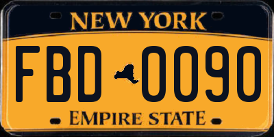 NY license plate FBD0090