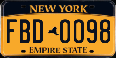 NY license plate FBD0098