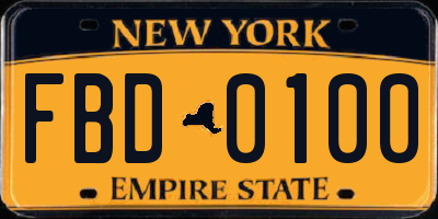 NY license plate FBD0100