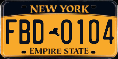 NY license plate FBD0104