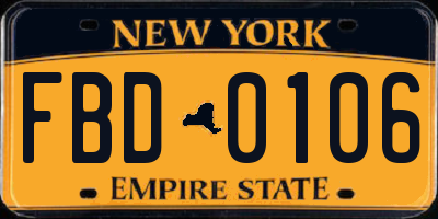 NY license plate FBD0106