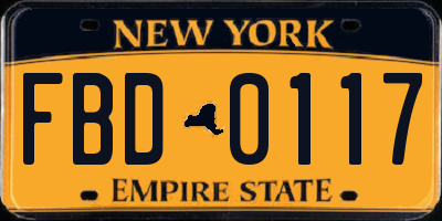 NY license plate FBD0117