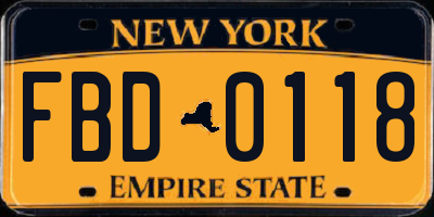 NY license plate FBD0118
