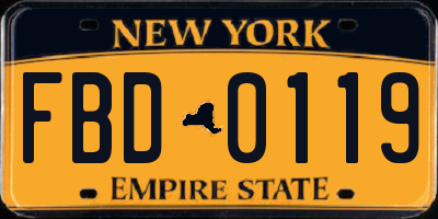 NY license plate FBD0119