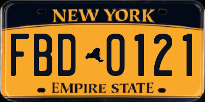 NY license plate FBD0121