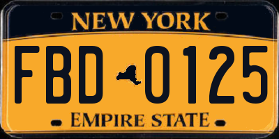 NY license plate FBD0125