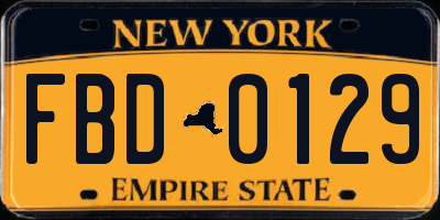 NY license plate FBD0129