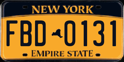 NY license plate FBD0131