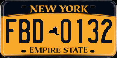 NY license plate FBD0132