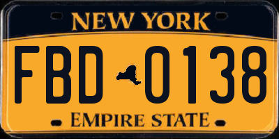 NY license plate FBD0138
