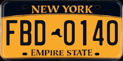 NY license plate FBD0140