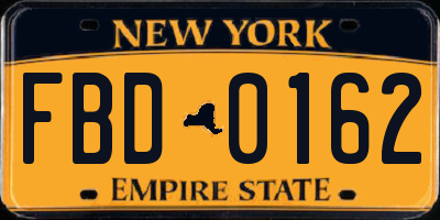 NY license plate FBD0162