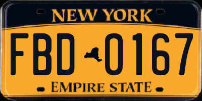 NY license plate FBD0167