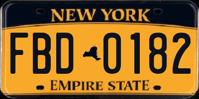 NY license plate FBD0182