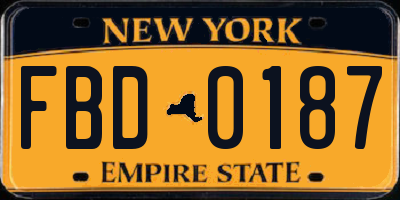 NY license plate FBD0187