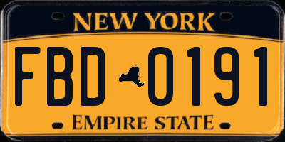 NY license plate FBD0191