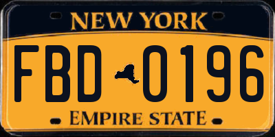 NY license plate FBD0196