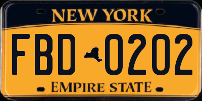 NY license plate FBD0202