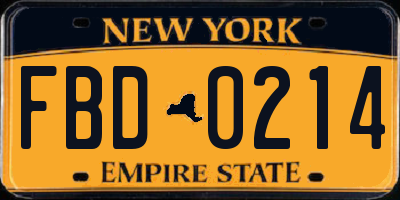 NY license plate FBD0214