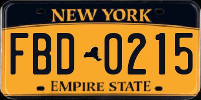NY license plate FBD0215