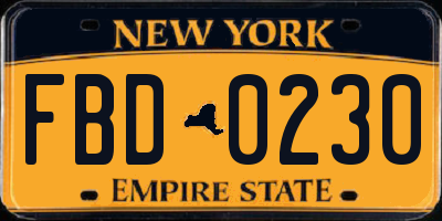 NY license plate FBD0230