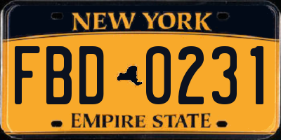 NY license plate FBD0231