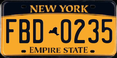 NY license plate FBD0235