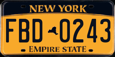 NY license plate FBD0243