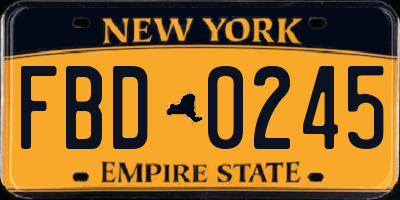 NY license plate FBD0245