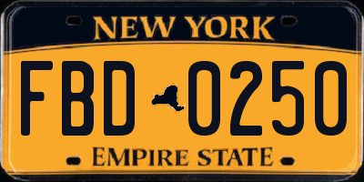 NY license plate FBD0250