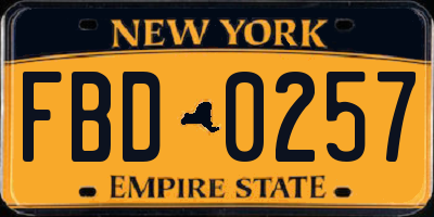 NY license plate FBD0257