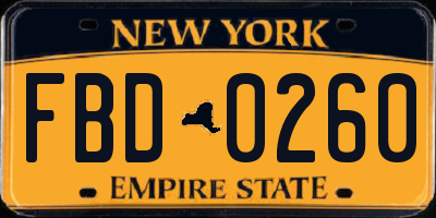NY license plate FBD0260
