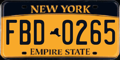 NY license plate FBD0265