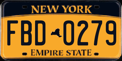 NY license plate FBD0279