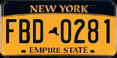 NY license plate FBD0281