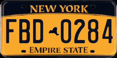 NY license plate FBD0284