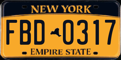 NY license plate FBD0317