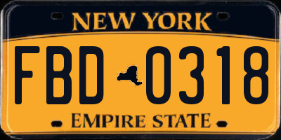 NY license plate FBD0318