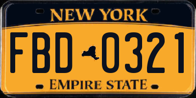 NY license plate FBD0321