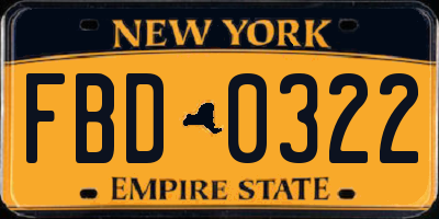 NY license plate FBD0322