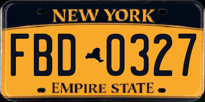 NY license plate FBD0327