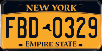 NY license plate FBD0329