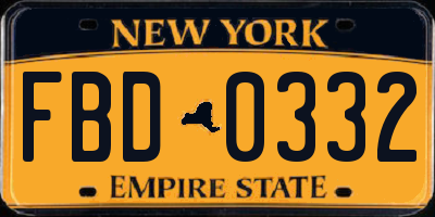 NY license plate FBD0332