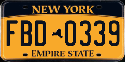 NY license plate FBD0339