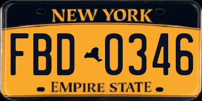 NY license plate FBD0346